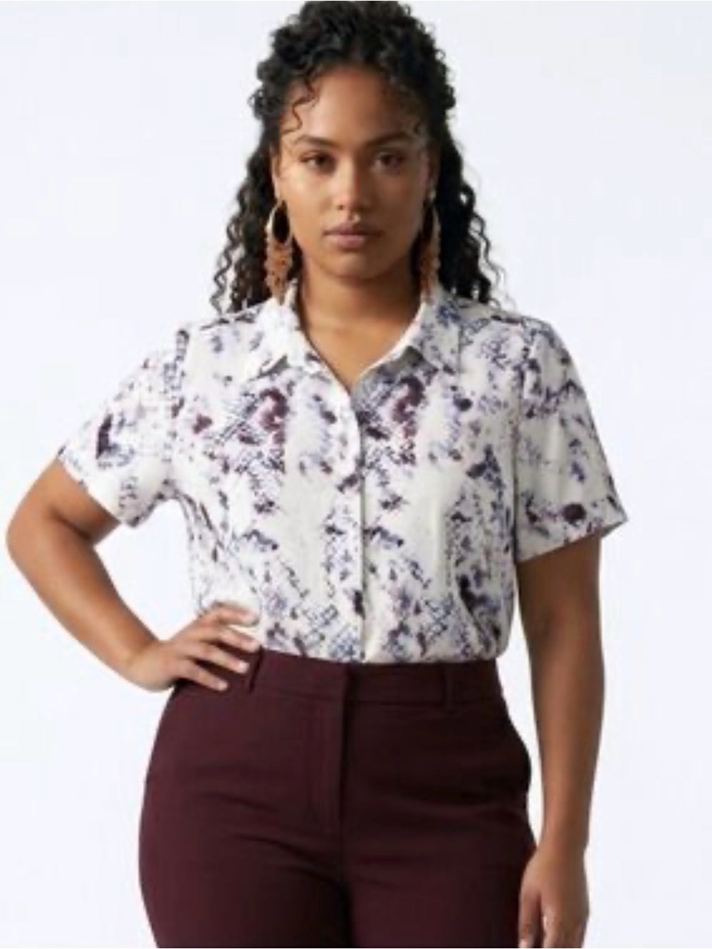 Cynthia Rowley Women’s Button Up Shirt Size XL Abstract Short Sleeves Top
